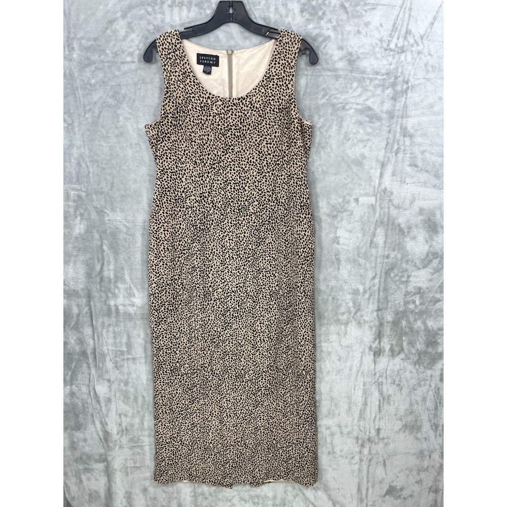 Vintage Spenser Jeremy Leopard Print 100% Silk Dress Women's Size 12 Brown Lined